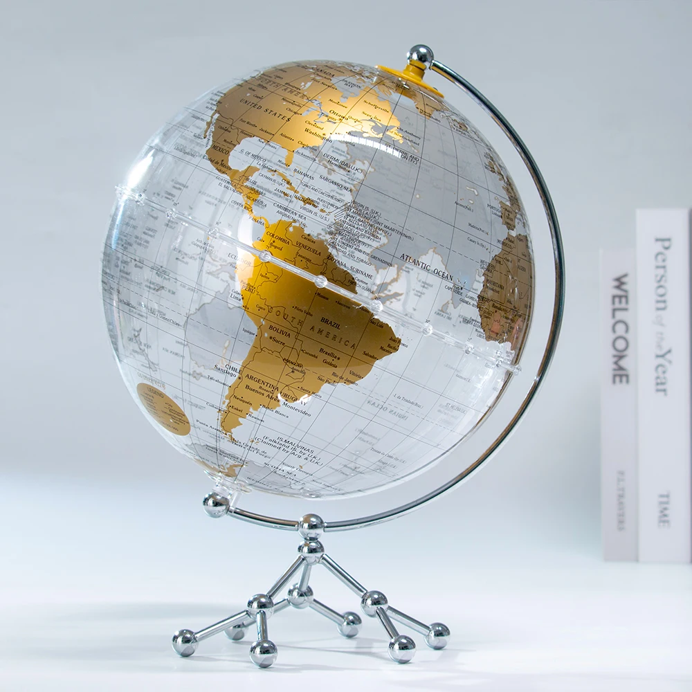 H15a305b9d18b48eba55d14b172aa5afb9.webp Wellfun Supplier 10Inch 25CM Acrylic Transparent World Globe Plastic Globe Geography Globe Map With Lighting - Image 1